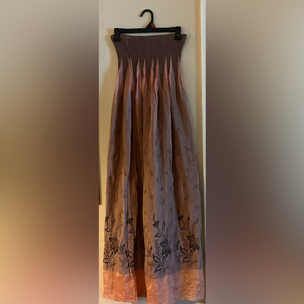 Beautiful Lapis Anthropologie shimmery copper rose gold maxi tube dress one size